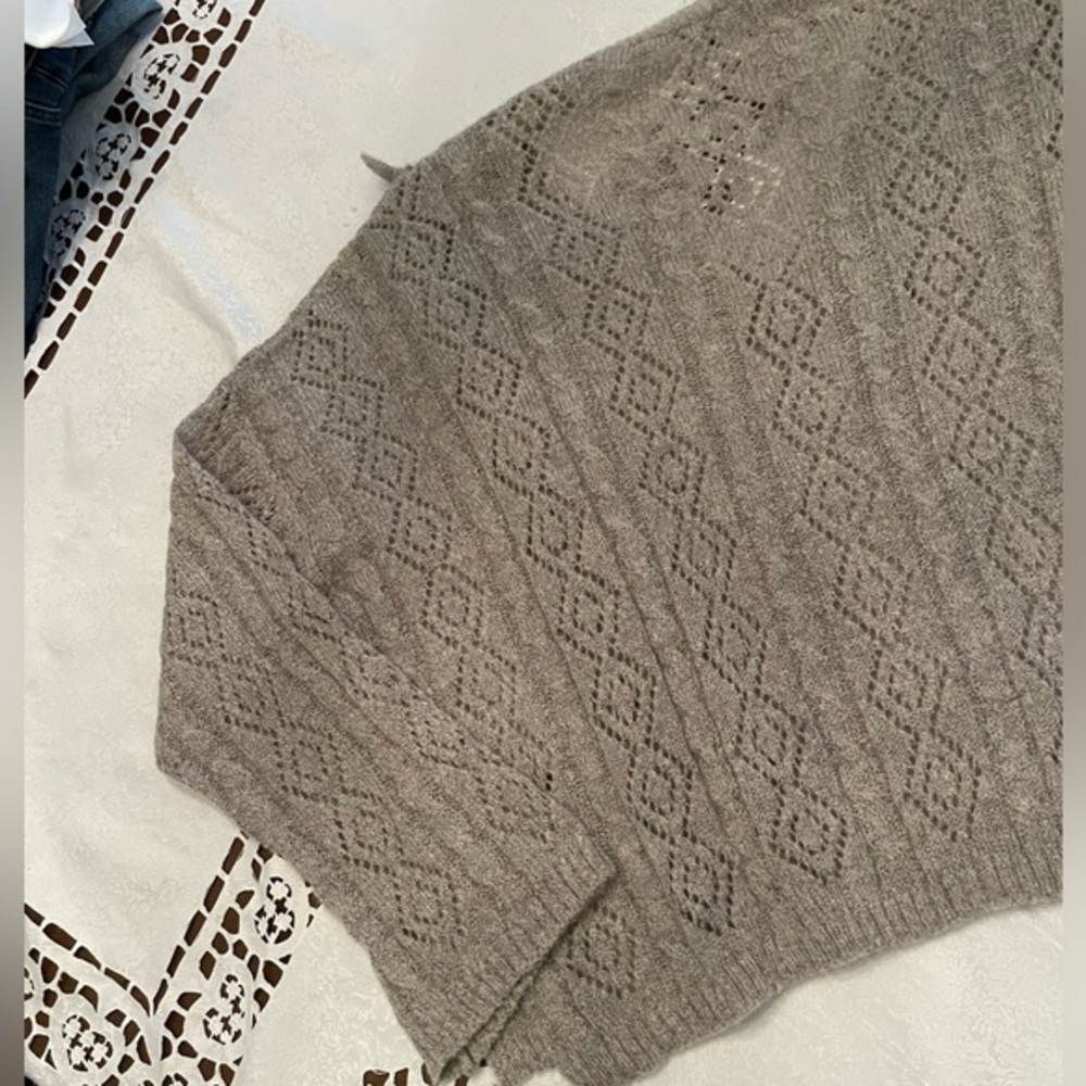 Greyish Taupe Knit Sweater With Ruffles & Wood Buttons - Picture 9 of 11